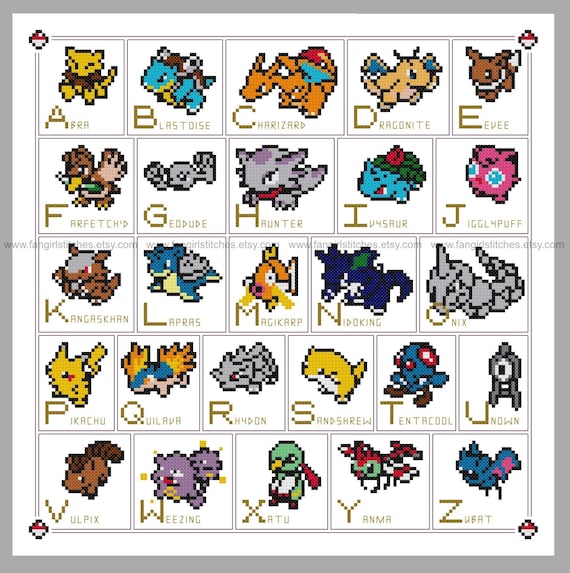 Pokemon type chart cross stitch PDF pattern download