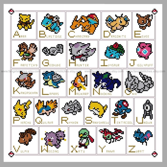 Pokemon type chart cross stitch PDF pattern download