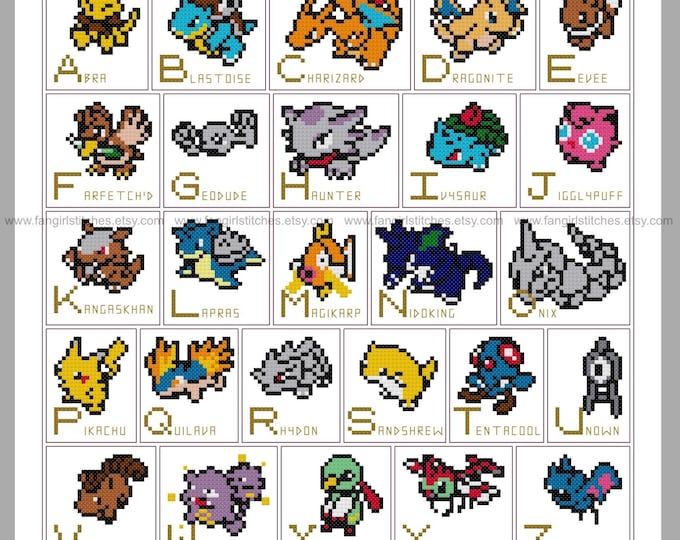 Pokemon parody Alphabet ABC Cross Stitch - PDF Pattern - INSTANT Download