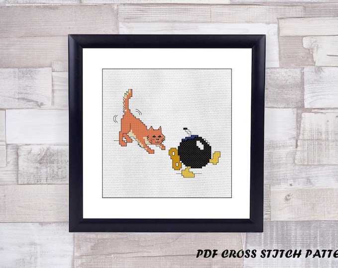 Cat and Bomb counted cross stitch pattern - PDF Pattern - INSTANT DOWNLOAD