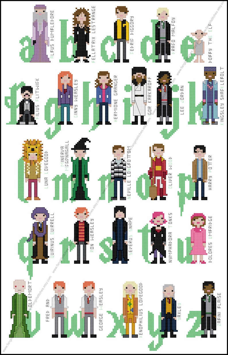 Harry Potter Themed Alphabet cross stitch PDF Pattern Etsy