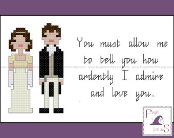 Jane Austen's Pride and Prejudice Characters and Quote cross stitch pattern - PDF pattern - INSTANT Download