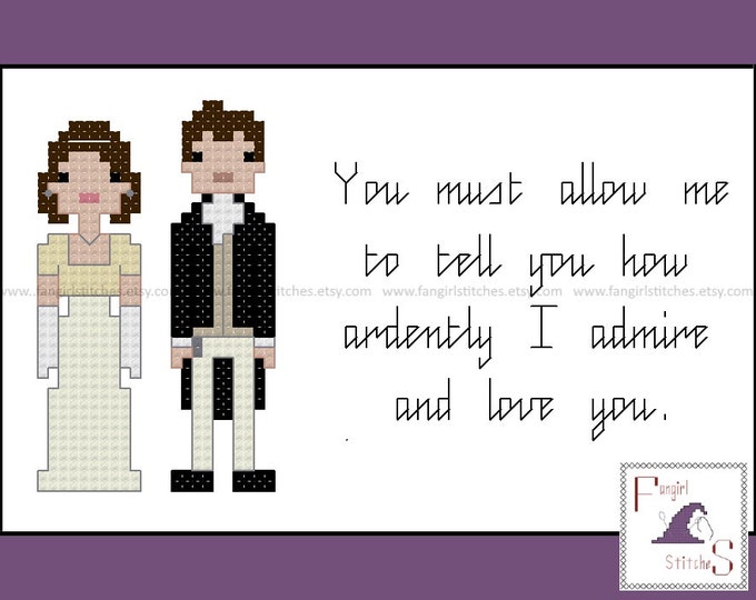 Jane Austen's Pride and Prejudice Characters and Quote cross stitch pattern - PDF pattern - INSTANT Download