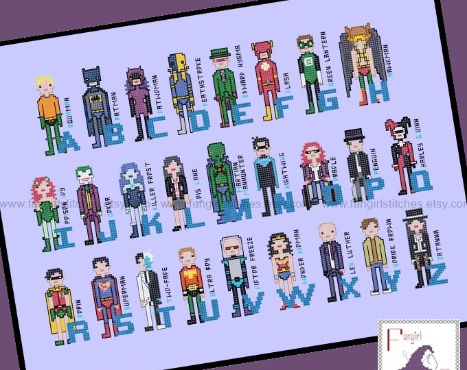 Superhero Comic Book Alphabet Cross Stitch Pattern - DC Inspired PDF Pattern - INSTANT Download