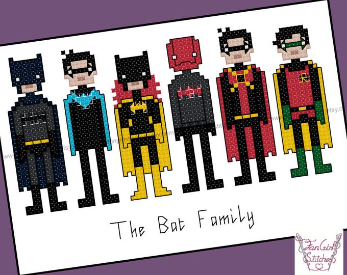 Bat Family superhero themed Cross Stitch - PDF pattern - INSTANT DOWNLOAD
