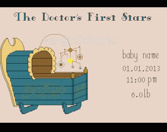 Doctor Who themed Cross Stitch Birth Record Sampler - PDF Pattern - INSTANT Download