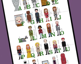 Unofficial The Doctor and Companions Alphabet of Characters Cross Stitch - PDF Pattern - INSTANT DOWNLOAD