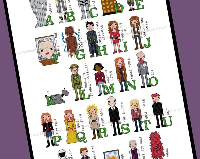 Unofficial The Doctor and Companions Alphabet of Characters Cross Stitch - PDF Pattern - INSTANT DOWNLOAD