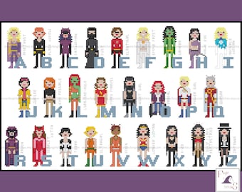 Girl Power Superhero Comic Book Alphabet Cross Stitch Pattern - PDF Pattern - INSTANT Download