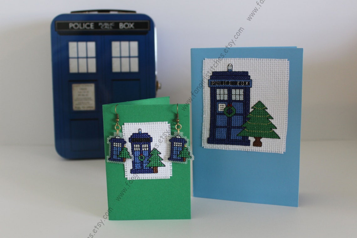 Doctor Who inspired Tardis Christmas Cross Stitch Cards Etsy