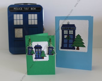 Unofficial Tardis Christmas Cross Stitch Cards, Earings, Decorations - PDF Pattern - INSTANT Download