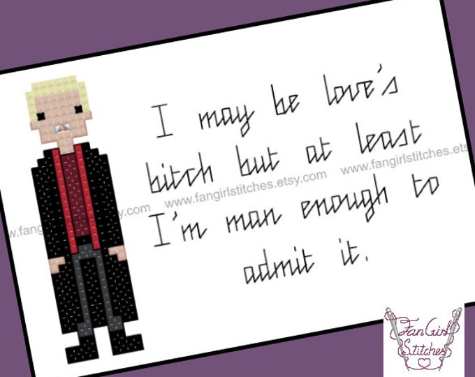 Buffy inspired Spike Love Quote Cross Stitch card - PDF Pattern - INSTANT DOWNLOAD
