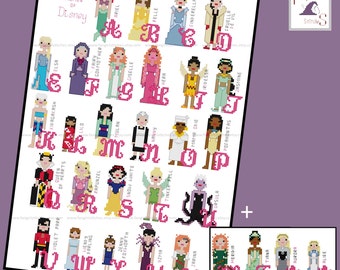 Fairytale Princess Girl Female Character Alphabet Cross Stitch - PDF Pattern - INSTANT DOWNLOAD