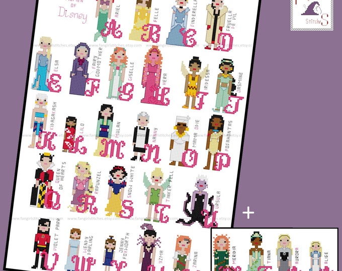 Fairytale Princess Girl Female Character Alphabet Cross Stitch - PDF Pattern - INSTANT DOWNLOAD