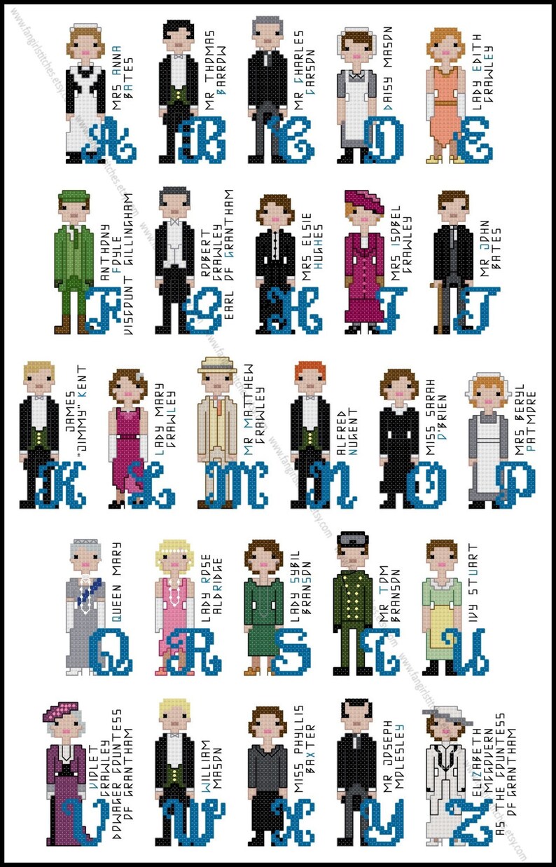 Downton Abbey inspired Character Alphabet Cross Stitch pattern PDF Pattern INSTANT DOWNLOAD image 2