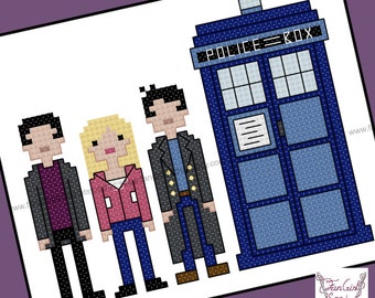 Ninth Doctor with companions themed Cross Stitch - PDF pattern - INSTANT DOWNLOAD