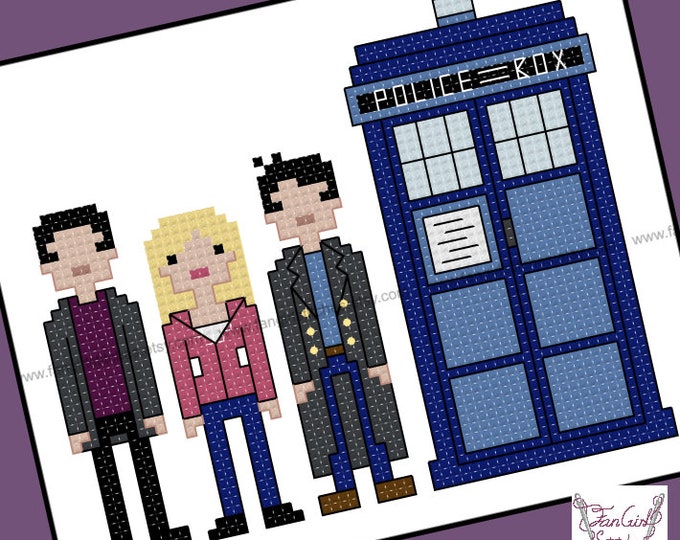 Ninth Doctor with companions themed Cross Stitch - PDF pattern - INSTANT DOWNLOAD