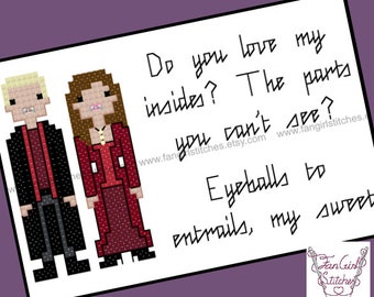 Buffy inspired Spike Drusilla Love Quote Cross Stitch card - PDF Pattern - INSTANT DOWNLOAD