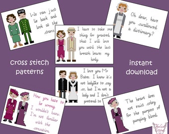 Set of 6 Cross Stitch Patterns, inspired by Downton Abbey