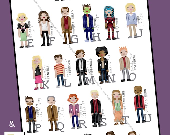 Buffy and Angel Universe inspired Character Alphabet Cross Stitch pattern - PDF Pattern - INSTANT DOWNLOAD