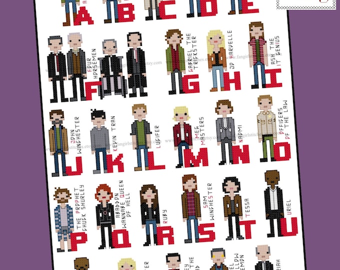 Supernatural Inspired Alphabet Cross Stitch Pattern - PDF pattern - INSTANT DOWNLOAD