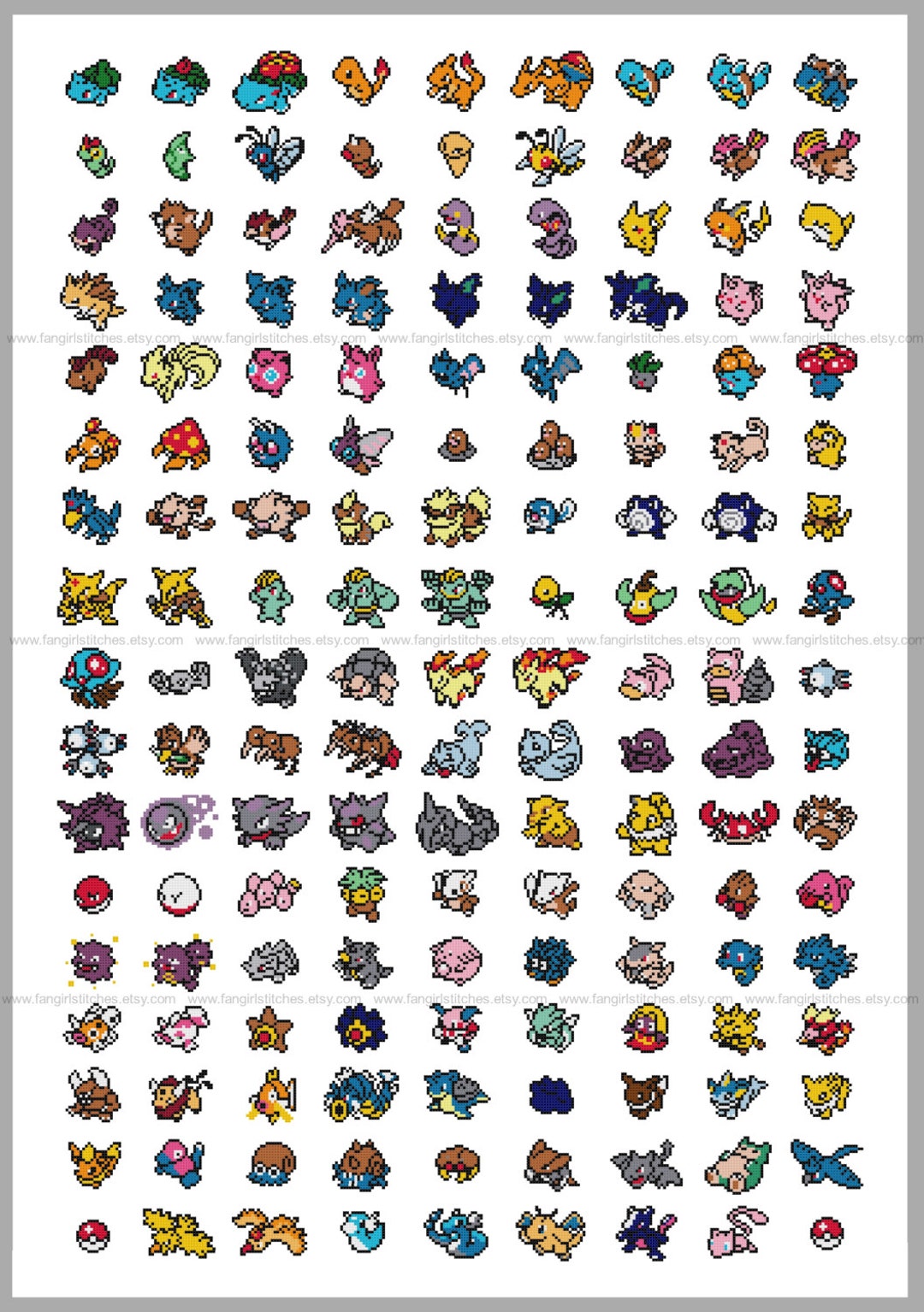 Gotta Catch 'em All 151 Original Pokemon Parody Cross Stitch Pattern  Instant Download PDF 