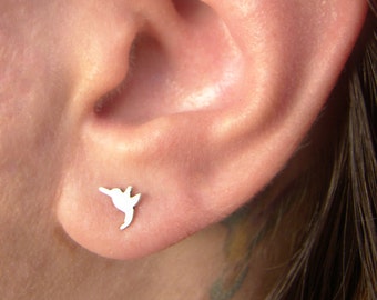 Tiny earrings, Hummingbird Earrings, Silver stud earrings, nose stud, helix, tragus, ear stud, minimalist, cartilage earrings, bird studs,