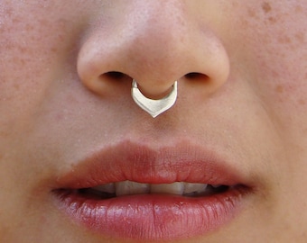 Silver geometric septum piercing ring ,  tribal tragus helix daith piercing