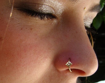 Diamond gold nose ring, cross nose hoop, Chakana nose ring, Gold Tragus, rook, daith, helix, Inca cross, hoop earrings, unique piercing