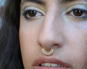 Lakshmi- gold septum ring, indian septum, big nose jewelry, solid gold piercing, Helix earring, nose ring hoop, tribal nose ring, septum