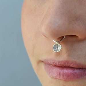 tribal septum, septum piercing, nose ring, Silver septum, spiral septum, Septum ring, nose piercing, nostril ring, tragus, helix, spiral