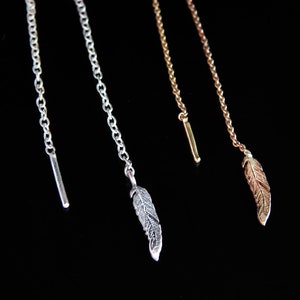 Feather threaded earring, chain earring, cartilage earring, Silver threaded earring, Helix, girls earring, rook, Dangle earrings , colibri,
