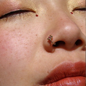 Chackana nose hoop with Ruby gemstone