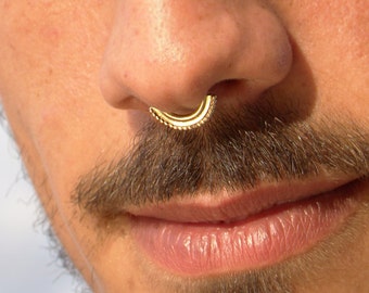 Gold septum, 14k gold septum, Aztec gold Septum, Gold Septum ring, nose ring, gold tragus, septum for men, solid gold septum, septum for him