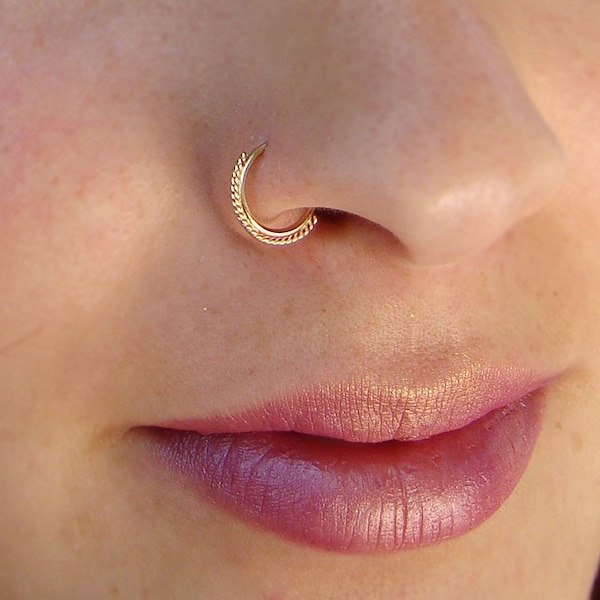 Delicado anillo nasal de oro de 14 quilates, aro nasal tribal indio