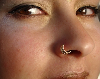 Indian nose ring, tribal nose ring, Gold nose ring hoop, boho nose ring, Helix, Tribal piercing, wide nose ring, tragus, daith, rook