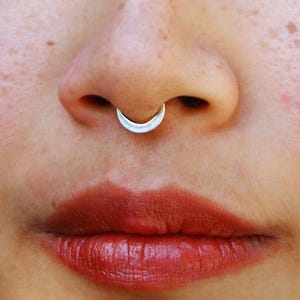Sterling Silver Moon Septum Ring, Crescent Tribal boho Nose Hoop