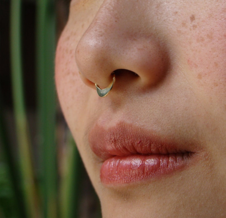 Gold septum, setum ring, septum piercing, nose hoop, Moon Nose Ring, Gold nose ring, moon septum, nose hoop, septum jewelry, crescent moon image 2