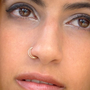 Half moon Nose Ring, Gold nose ring, gold septum, nostril ring, nose hoop, 14K Gold nose ring, septum ring, Gold nose hoop, septum piercing image 4