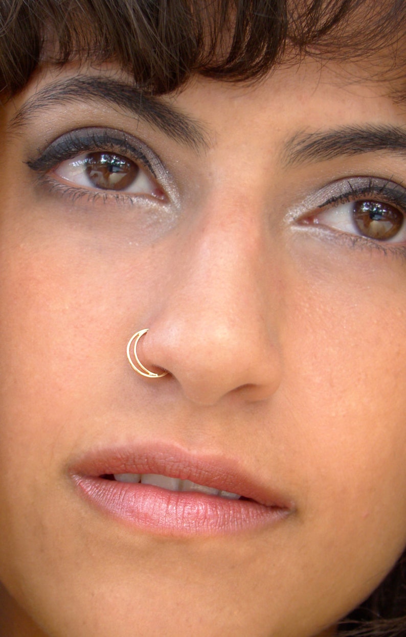 Half moon Nose Ring, Gold nose ring, gold septum, nostril ring, nose hoop, 14K Gold nose ring, septum ring, Gold nose hoop, septum piercing image 4