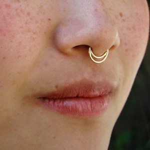 14K Gold Half Moon Septum Ring, Tribal Nose Piercing