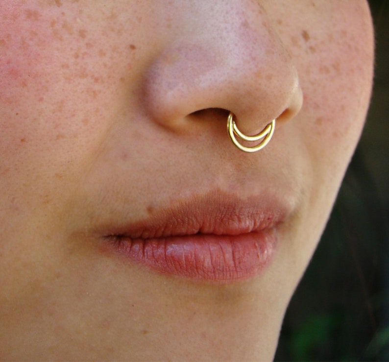 Half moon Nose Ring, Gold nose ring, gold septum, nostril ring, nose hoop, 14K Gold nose ring, septum ring, Gold nose hoop, septum piercing image 5