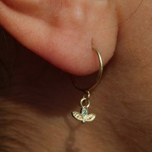Gold lotus blue topaz earrings hoop Earrings, Gold flower earring , lotus earring, helix earrings, lotus, blue topaz earrings