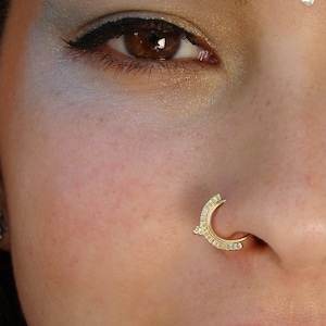 14K Solid Yellow Gold Tribal Nose Ring: Indian Helix Septum Hoop Piercing