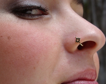 Tribal nose ring, Chakana, gold nose ring, unique nose ring, Gold Tragus, rook, daith, helix, Inca cross, solid gold, hoop earring, piercing