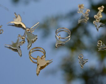 Orecchini Colibrì In Argento 925 A Cerchio: Gioielli Anallergici A Forma Di Uccellino, Idea Regalo