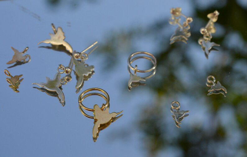 Silver hoop earring Hummingbird earrings belly button piercing girls earring cartilage earring colibri, Helix Dangle earrings rook