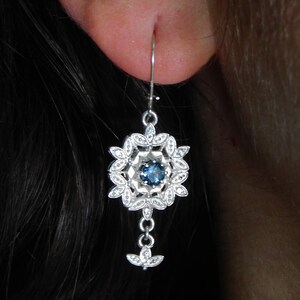 luxury Water crystal dangle earrings, Blue Topaz Silver Cubic Zircon Snowflake earrings, Diana classic dainty silver earrings, Christmas image 7