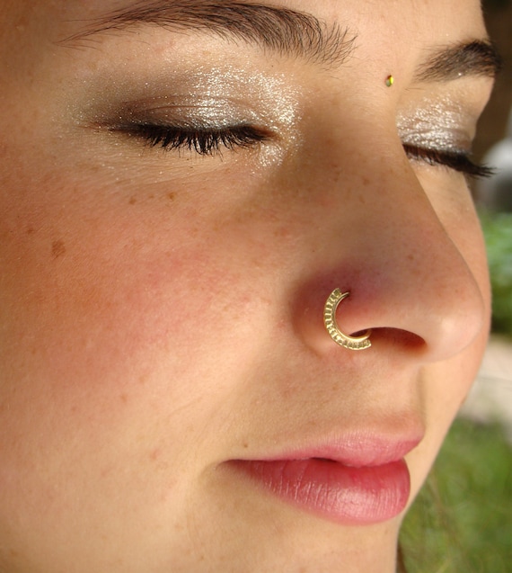 Traditional Nose Stud Hoop Non Piercing Stud Big Nose Ring Jewelry Gold  Plated | eBay