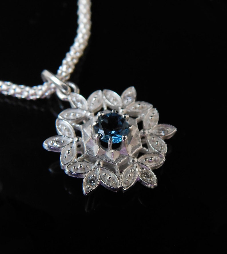 luxury Water crystal dangle earrings, Blue Topaz Silver Cubic Zircon Snowflake earrings, Diana classic dainty silver earrings, Christmas image 4